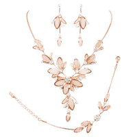 Women's 3 Piece Rhinestone Crystal And Metal Mesh Floral Statement Necklace Bracelet Earring Jewelry Set, 17"+4" Extender