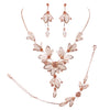 Women's 3 Piece Rhinestone Crystal And Metal Mesh Floral Statement Necklace Bracelet Earring Jewelry Set, 17"+4" Extender