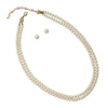 Stunning Classic Double Strand Of Simulated Pearls Necklace And Earring Gift Set, 20"+2.5" Extender