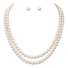 Stunning Classic Double Strand Of Simulated Pearls Necklace And Earring Gift Set, 20"+2.5" Extender