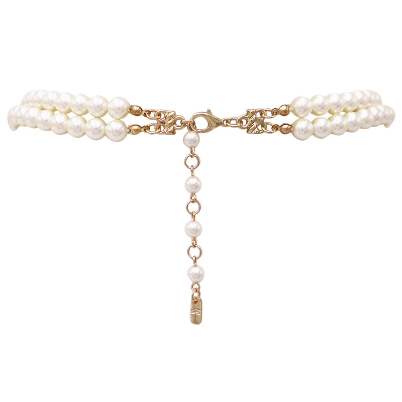 Stunning Classic Double Strand Of Simulated Pearls Necklace And Earring Gift Set, 20"+2.5" Extender