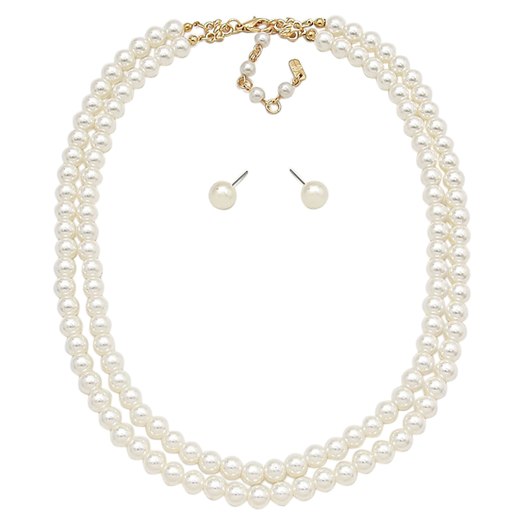 関税込★VINTAGE HOLLYWOOD★2-Way White Berry Pearl Necklace Double Strand Classic Simulated Pearl Necklace and Earring