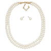 Stunning Classic Double Strand Of Simulated Pearls Necklace And Earring Gift Set, 20"+2.5" Extender