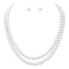 Stunning Classic Double Strand Of Simulated Pearls Necklace And Earring Gift Set, 20"+2.5" Extender