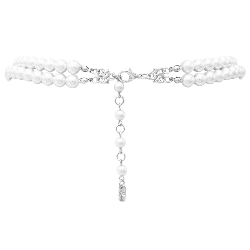 Stunning Classic Double Strand Of Simulated Pearls Necklace And Earring Gift Set, 20"+2.5" Extender