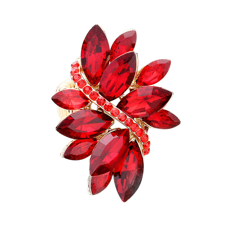 Dazzling Crystal Marquis Leaf Cluster Statement Stretch Cocktail Ring