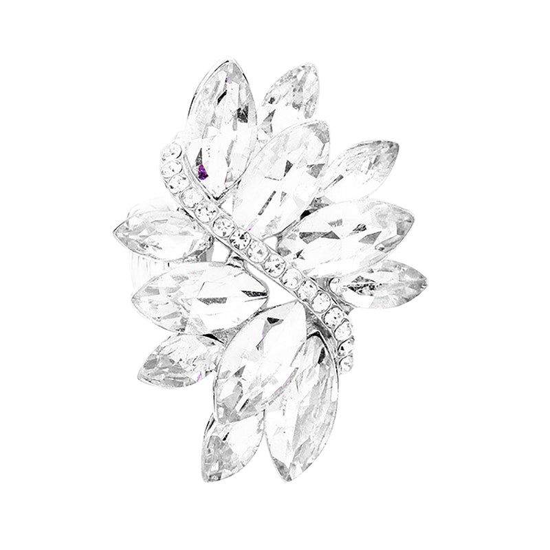 Dazzling Crystal Marquis Leaf Cluster Statement Stretch Cocktail Ring