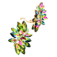 Dazzling Crystal Marquis Leaf Cluster Statement Clip On Earrings, 1.87"