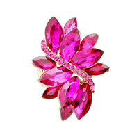 Dazzling Crystal Marquis Leaf Cluster Statement Stretch Cocktail Ring