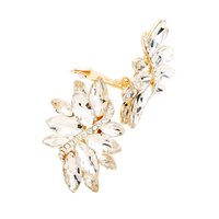 Dazzling Crystal Marquis Leaf Cluster Statement Clip On Earrings, 1.87"