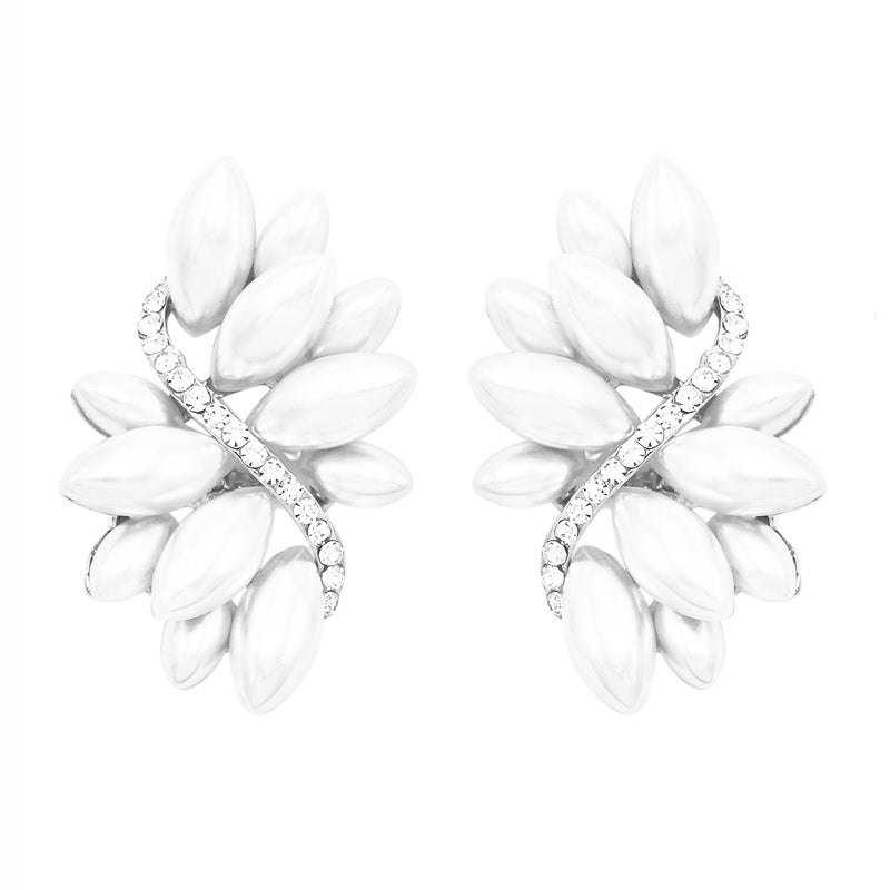 Dazzling Crystal Marquis Leaf Cluster Statement Clip On Earrings, 1.87"
