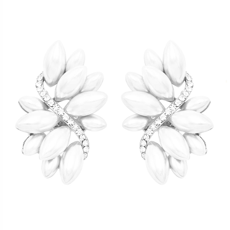 Dazzling Crystal Marquis Leaf Cluster Statement Clip On Earrings, 1.87"