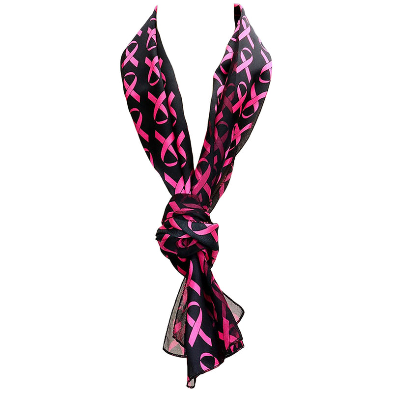 Satin Stripe Lightweight Pink Ribbon Breast Cancer Awareness Fashion Scarf, 60"