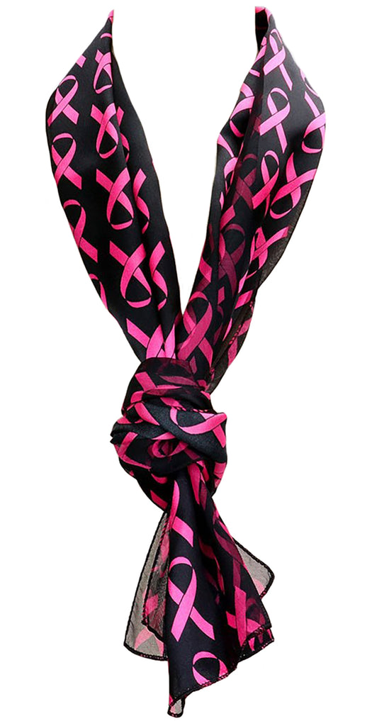 Lightweight Pink Ribbon Breast Cancer Awareness Fashion Scarf, 60" (Black Background)