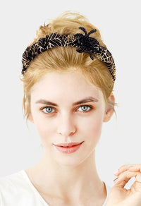 Spooktacularly Fun Spider With Metallic Web Decorative Halloween Headband (Gold Web)