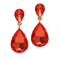Women's Stunning Double Teardrop Crystal Statement Clip On Earrings, 1.75 (Firey Orange)