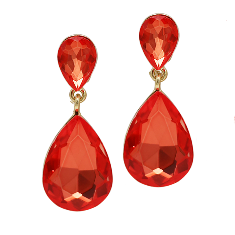 Women's Stunning Double Teardrop Crystal Statement Clip On Earrings, 1.75 (Firey Orange)