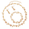 Stunning 3 Piece Metal Vine Crystal Flower Choker Necklace Dangle Earrings Bracelet Bridal Set, 14"-17" with 3" Extender (Gold Tone)
