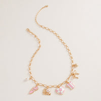 Gold Tone Sports Charm Necklace with Bow, Pearl, Ball, 16-19 Inch with 3 Inch Extension (Soccer Gold and Pink)