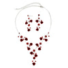 Elegant Crystal Rhinestone And Metal Relief Rose Statement Necklace Earrings Set 14.5"+4" Extender (Red)