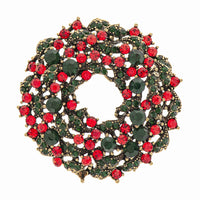 Sparkling Crystal Rhinestone Christmas Holiday Wreath Brooch With Pendant Loop, 2.25"