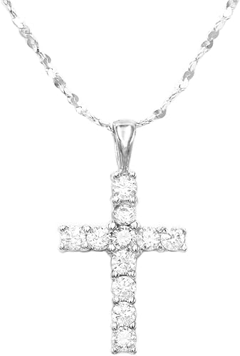 Made In Italy Dainty Sterling Silver Serpentine Chain And Stunning Crystal Rhinestone Christian Cross Necklace Pendant, 18"