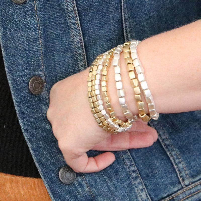 Chunky Nugget Multi Strand Stacking Statement Stretch Bangle Bracelet Set of 7