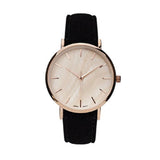 Genuine Leather Mother of Pearl Fashion Watch (Black/Rose Gold)