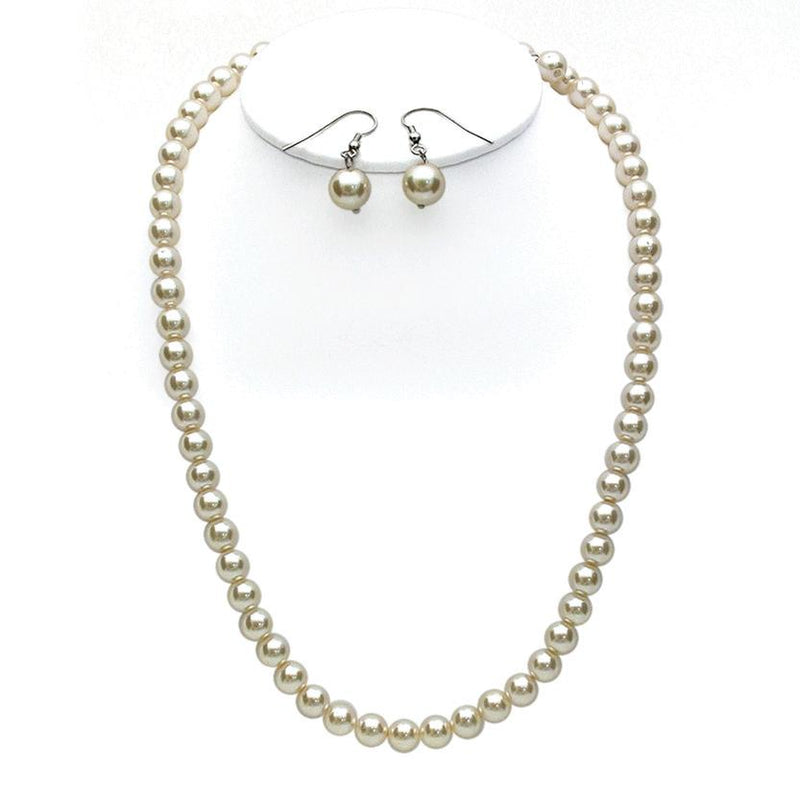 Simulated 8mm Glass Pearl Necklace Strand And Dangle Earrings Set, 16"-19",18"-21" with 3" Extender (Ivory, 18)