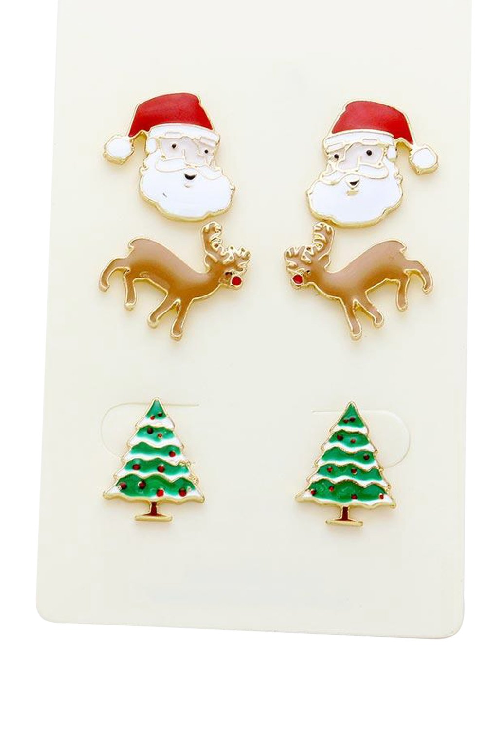 Rudolph Santa Christmas Tree 3 Pairs Stud Earrings