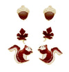 Fun Squirrel Acorn Maple Leaf Set Of 3 Fall Favorite Hypoallergenic Enamel Stud Earrings
