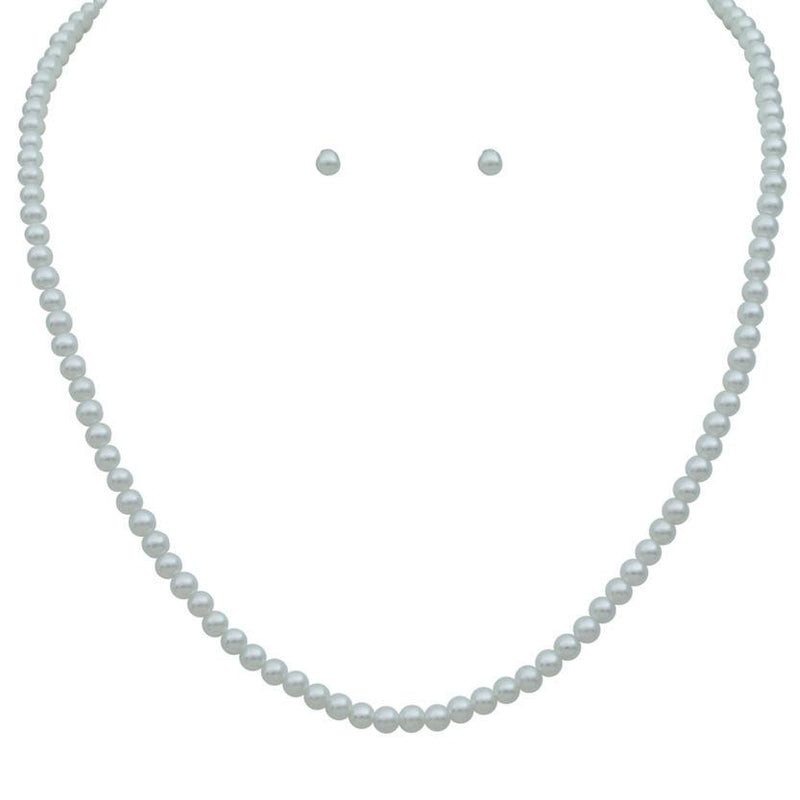 Simulated 4mm Pearl Necklace and Hypoallergenic Post Earrings Set, 16"-19" with 3" extender (White)