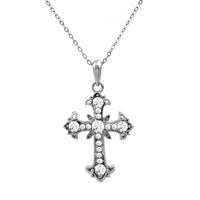 Stunning Jet Black Glass Crystal Cross Pendant Necklace, 18"-21" with 3" Extender (Clear Crystal)