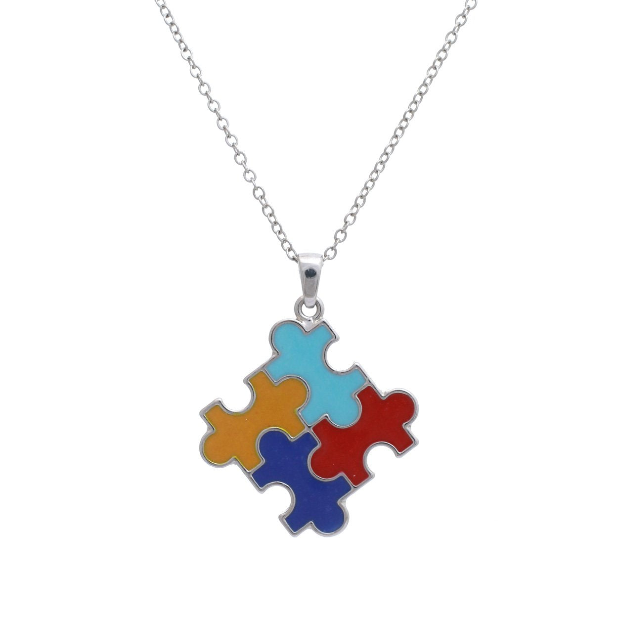 Colorful Enamel Autism Awareness Puzzle Piece Pendant Necklace, 16"-19" with 3" Extender