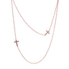 Religious Sideways Cross Double Strand Long Necklace, 24"+3" Extender (Rose Gold Tone)