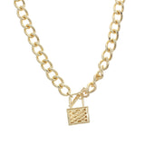 Stunning Polished Gold Tone Chunky Curb Link Chain with Lock Charm Toggle Clasp Collar Necklace, 18