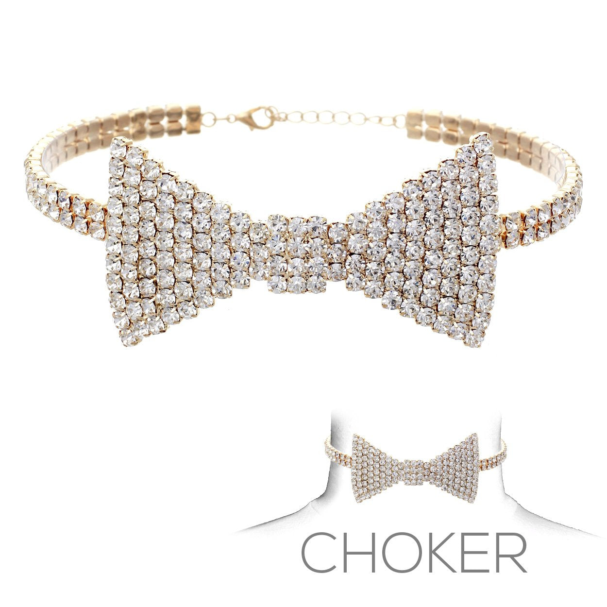 Fabulous Sparkling Crystal Choker Bow Tie Necklace, 12