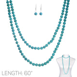 Beautiful Western Inspired Turquoise Howlite 8mm Knotted Bead Necklace Strand And Dangle Earrings Set, 60