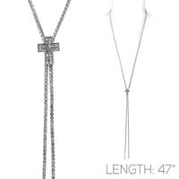 Stunning Lariat Slider Cross Crystal Necklace, 47"