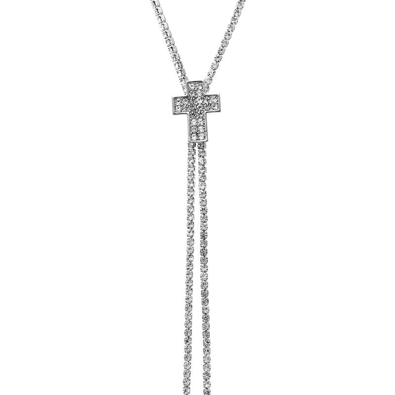 Stunning Lariat Slider Cross Crystal Necklace, 47"