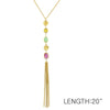 Rhinestone and Pastel Color Flower Tassel Long Necklace