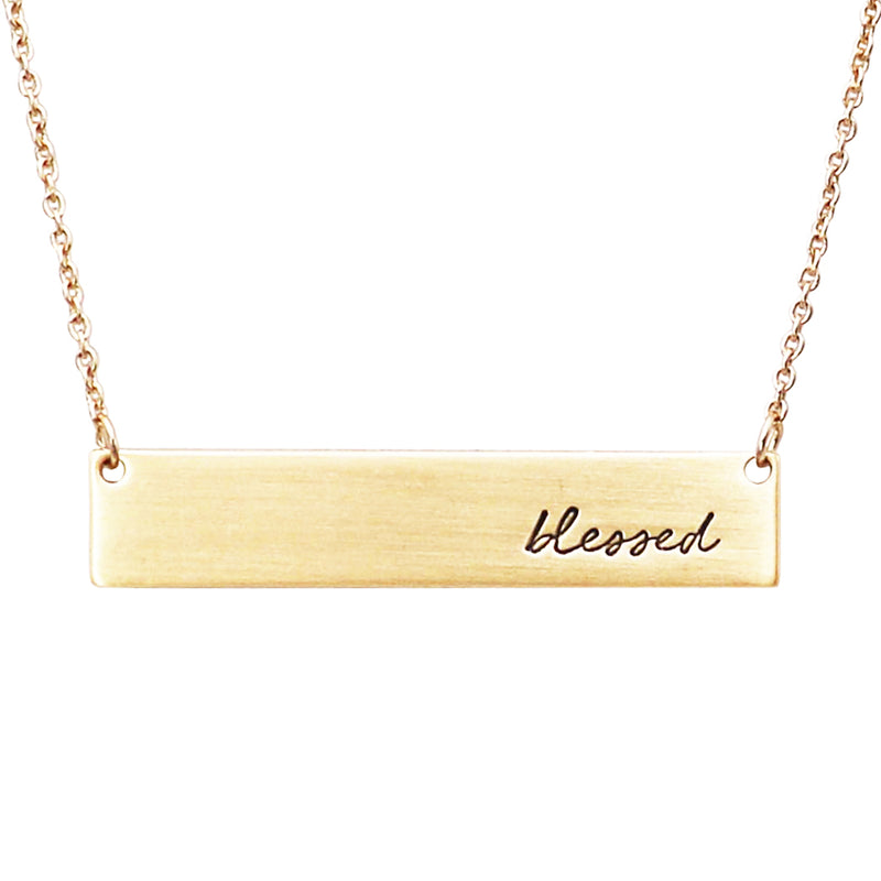 Inspirational Bar Pendant Necklace "Blessed"