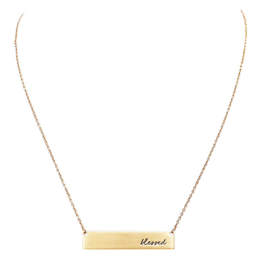 Inspirational Bar Pendant Necklace "Blessed"