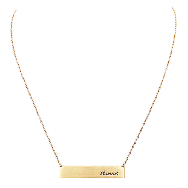 Inspirational Bar Pendant Necklace "Blessed"