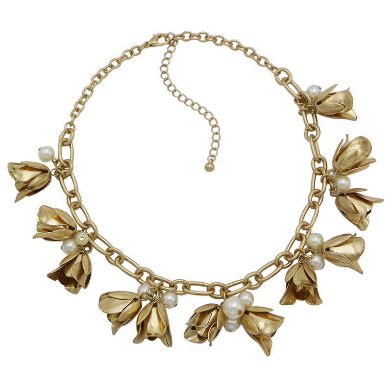 Flower Faux Pearl Statement Collar Necklace