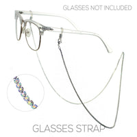 Elegant 2mm Crystal Rhinestone Necklace Chain Eyeglass Reader Holder Strap, 28.5" (AB Crystal in Silver Tone)