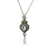 Gorgeous Simulated Pearl and Glass Crystal Heart Crown Long Pendant Necklace, 21"-24" with 3" Extender