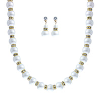 Classic Simulated Pearl And Crystal Rhinestone Bridal Necklace With Hypo Allergenic Earrings Set 16"-19", 18"-21" with 3" extender (Gold Tone, 12)