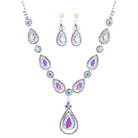 Crystal Rhinestone Teardrop Bridal Necklace and Earrings Set (AB Crystal)