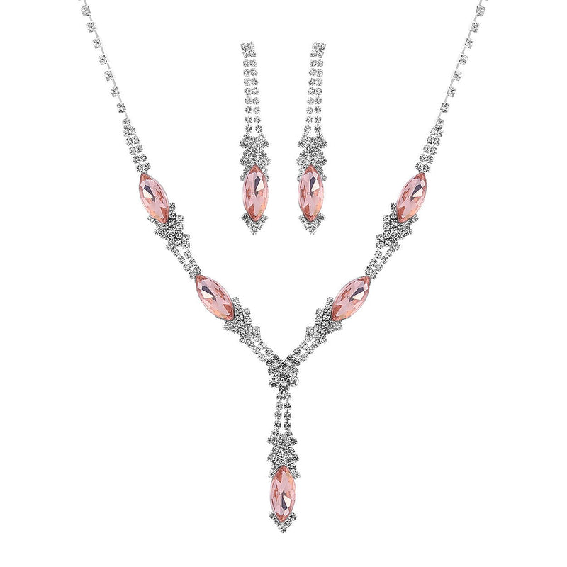 Crystal Rhinestone Marquise Bridal Necklace and Earrings Set (Peach)